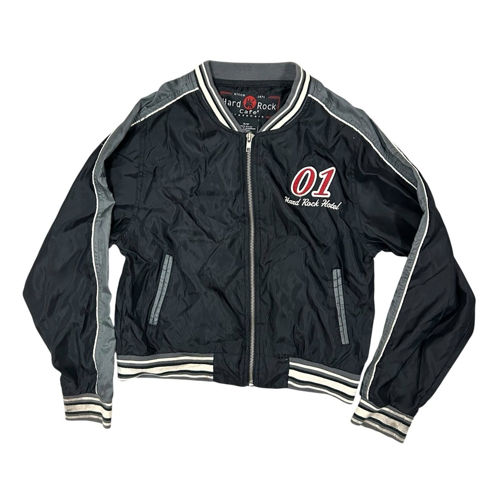Vintage Hard Rock Cafe Hotel Jacket‎ Womens Small Black Orlando Cropped Bomber